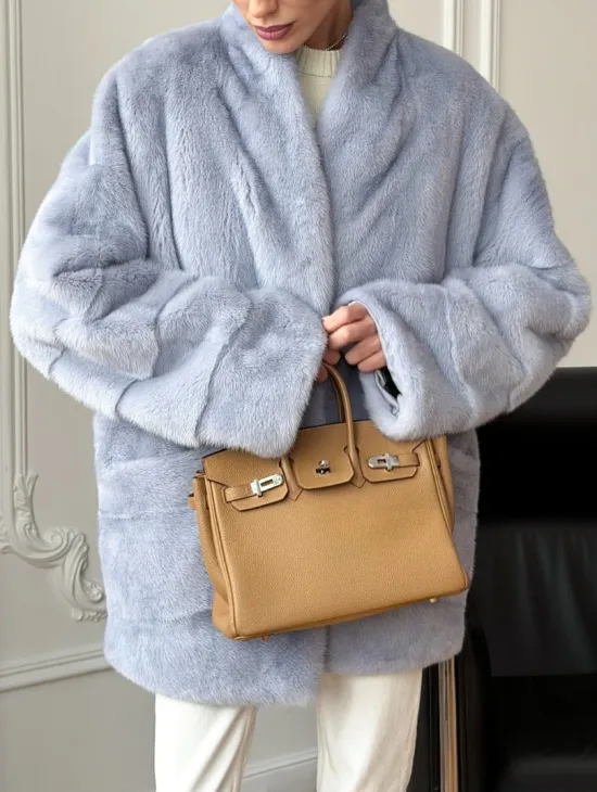 Голубая норковая шуба - жакет - фото 2