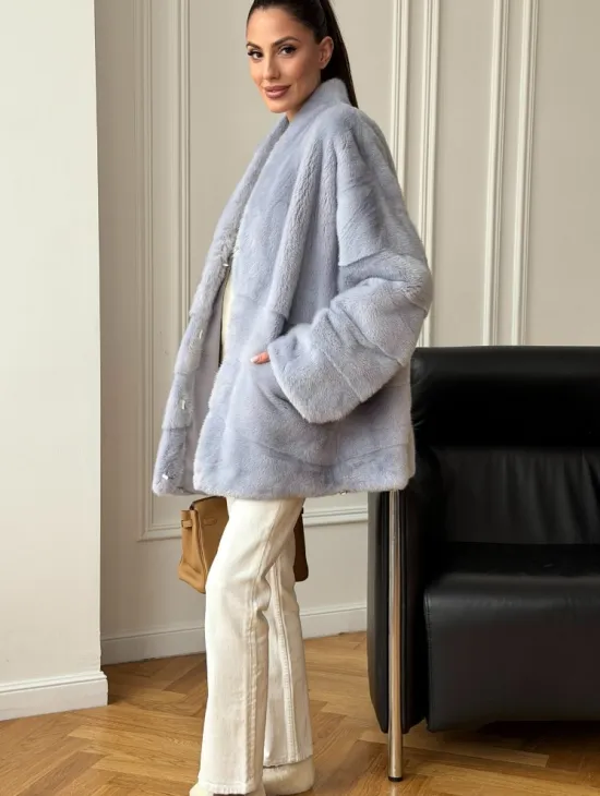 Голубая норковая шуба - жакет - фото 3