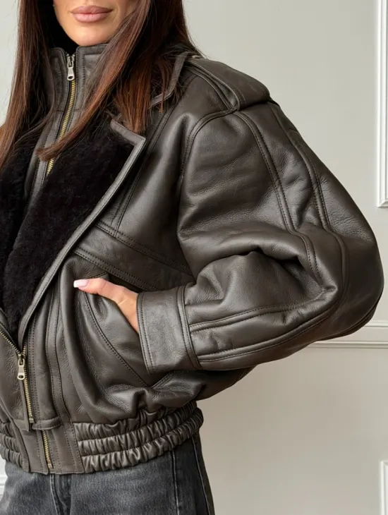 Стильная куртка - дубленка из овчины - фото 4