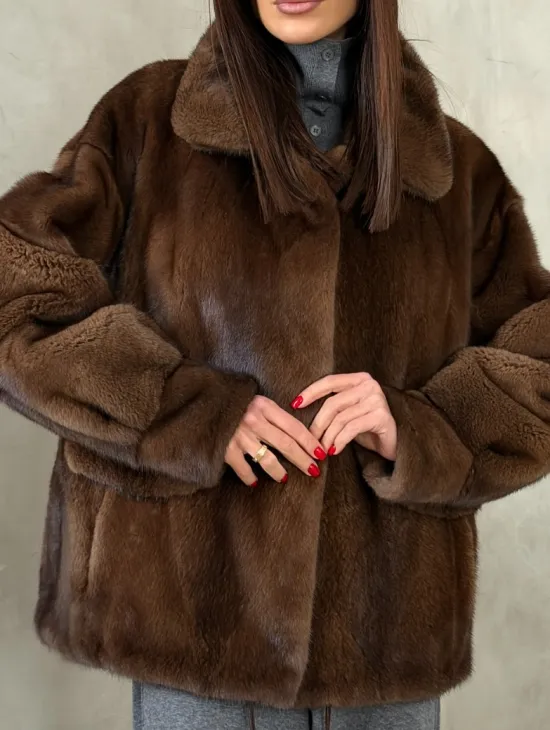 Короткая норковая шуба под соболь - фото 3