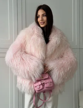 Шуба из меха ламы - цвет розовый - фото 9