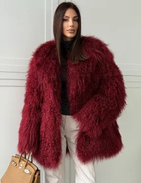 Шуба из ламы PREMIUM - бургунди - фото 0