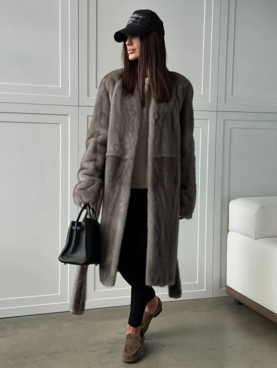 Норковая шуба из скандинавской норки - цвет серый - фото 0