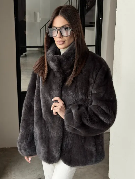 Меховой норковый жакет (серый) - фото 8