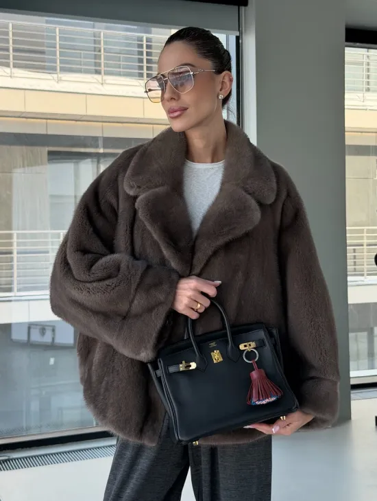 Короткий норковый полушубок - английский воротник - фото 8