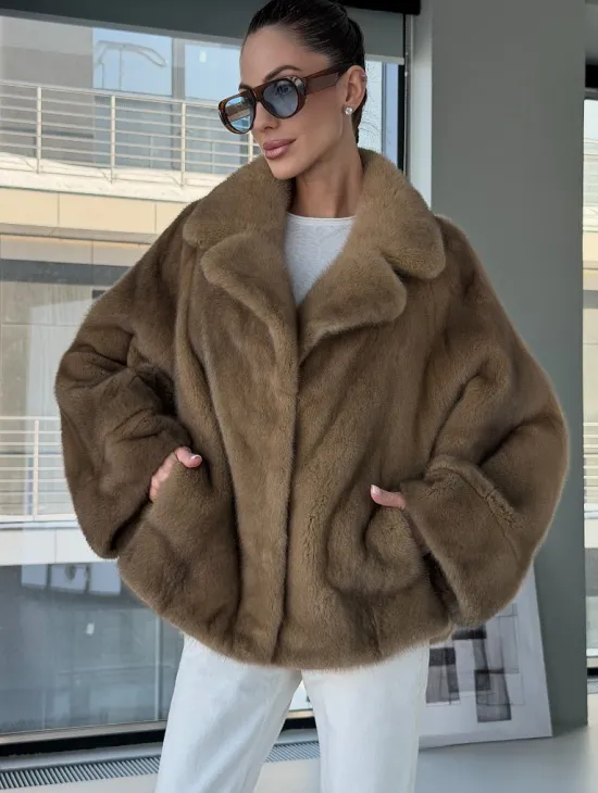 Короткая норка кимоно роспуск - английский воротник - фото 4