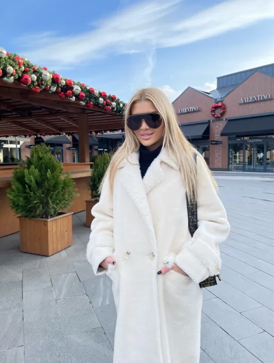 Экошуба в белом цвете с английским воротником - фото 4