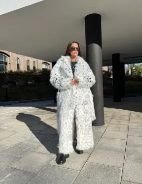 Удлиненная шуба из экомеха под рысь - фото 7