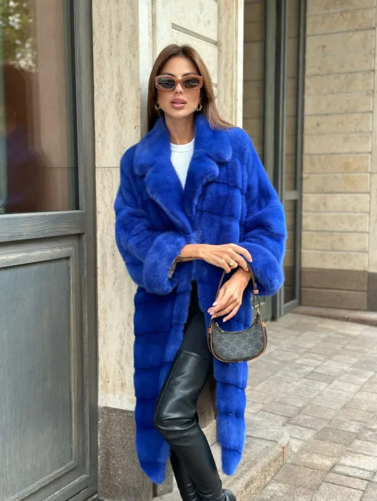 Шуба из меха норки - цвет синий - фото 5