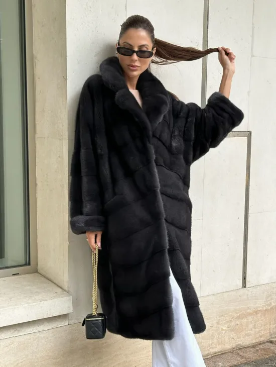 Шуба норковая кимоно - темный графит - фото 2