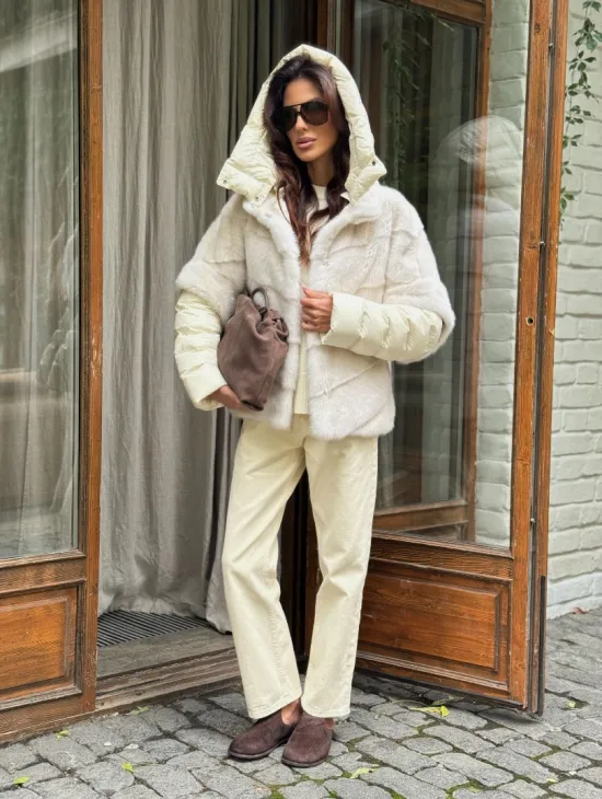 Норковый пуховик/жилет 2в1 - жемчуг - фото 10