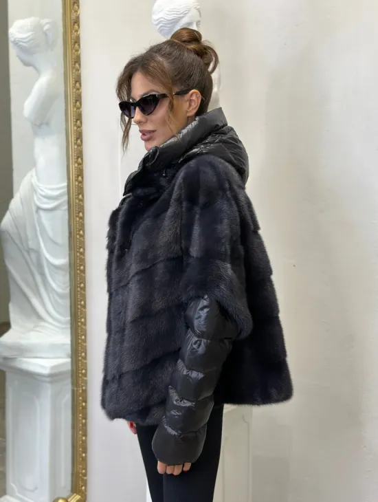 Пуховик /жилет норковый 2в1 - графит - фото 3