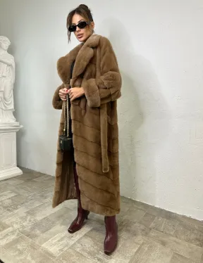 Длинная шуба карамель кимоно мех NAFA - фото 5