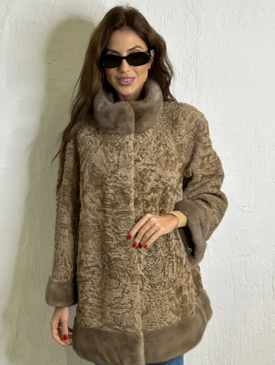 Каракульча стойка воротник отделка норка - пастель - фото 0