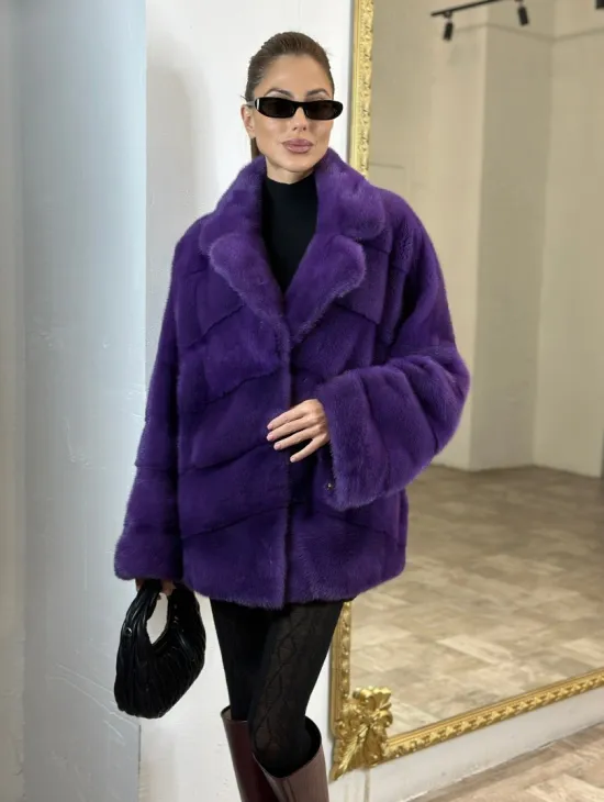 Кимоно полушубок английский воротник - цвет фиолетовый - фото 3