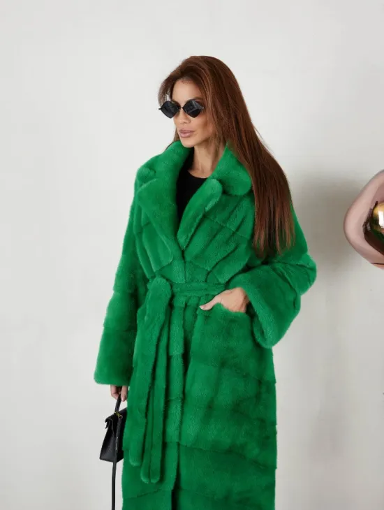 Норка паркет кимоно английский воротник - светлый изумруд - фото 3