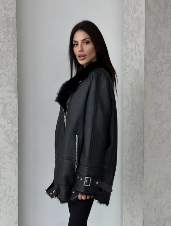 Черная дубленка - авиатор на тоскане - фото 9