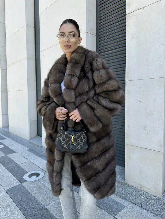 Шуба из меха баргузинского соболя - седина 1, воротник шаль - фото 3