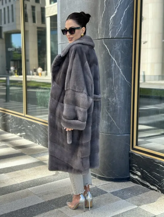 Норковая шуба в цвете сапфир - фото 7