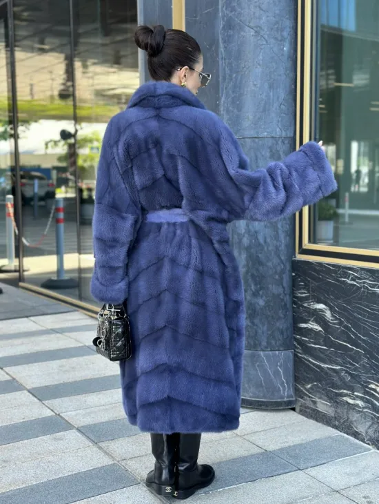 Норковая шуба с английским воротником - цвет джинс - фото 7